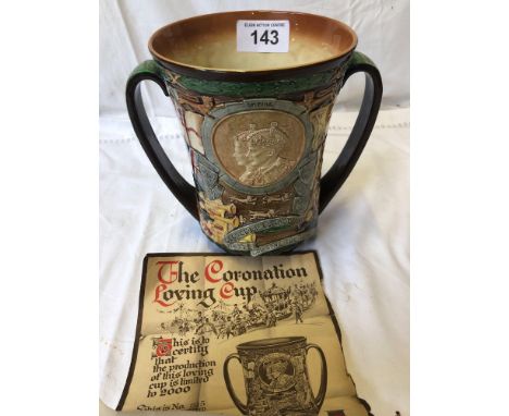  Sale Item:    ROYAL DOULTON CORONATION LOVING CUP WITH CERT. 645 OF 2000  Vat Status:   No Vat   Buyers Premium:  This lot i