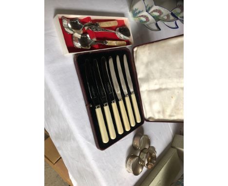  Sale Item:    BOX SILVER NAPKIN RINGS &amp; PLATED WARE  Vat Status:   No Vat   Buyers Premium:  This lot is subject to a Bu