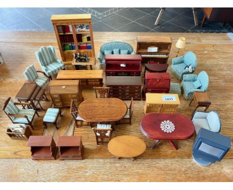 Dolls House Interest - Collection of Lounge Dolls House Furniture, comprising sofa, armchairs, fireside chairs, piano and sto