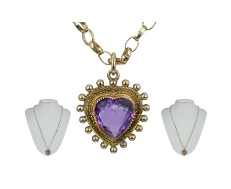 Victorian Period 1837 - 1901 Attractive 9ct Gold Heart Shaped Pendant set with a fine quality faceted amethyst of rich colour