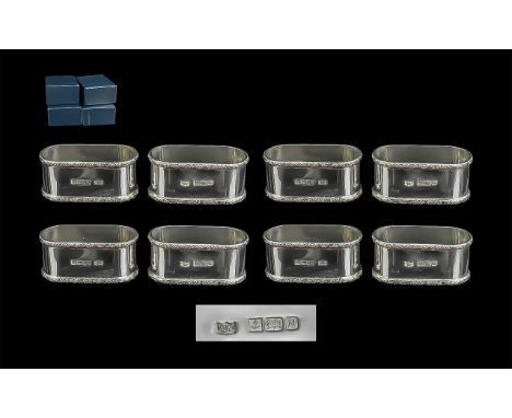 Mappin &amp; Webb Set of Eight Sterling Silver Napkin Holders. Hallmark Birmingham 1987, Maker Mappin &amp; Webb. All Napkin 