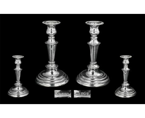 Elizabeth II Fine Pair of Sterling Silver Candlesticks, Raised on Triple Stepped Circular Bases. Hallmark Birmingham 1969, Ma