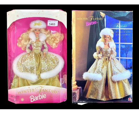 Barbie Mattel 'Winter Fantasy' Doll.  Barbie Winter Fantasy 1995 Mattel 15530.  Barbie dressed in gold costume trimmed with f