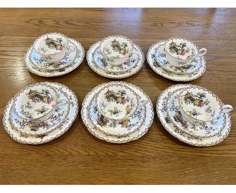 Aynsley Part Teaset Oriental Pagoda and floral design comprising 6 cups,saucers and side plates.