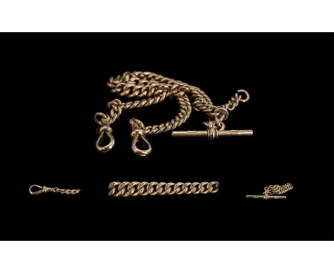 Victorian Period 1837 - 1901 Excellent Quality 9ct Gold Double Albert Watch Chain with T-Bar and Lobster Clasps. All Links Ma