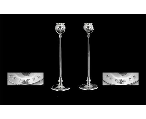 Elizabeth ll Stylish Pair of Contemporary Sterling Silver Candlesticks of excellent design and form, hallmarked London 2001, 