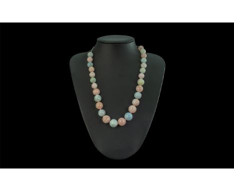 Aquamarine and Morganite Round Bead Necklace, beads of natural aquamarine, the blue 'sister' of emerald in the beryl gemstone