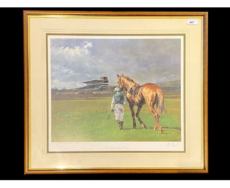 Horse Racing Interest The Long Way Home Limited Edition Coloured Print. Framed and mounted behind glass. Signed in pencil low