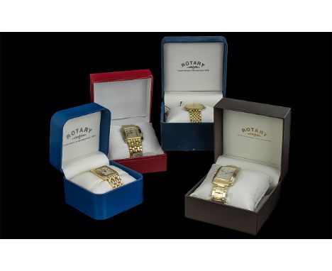 Gents watch interest. A Collection of 4 boxed gents Rotary watches. All quartz with bracelets. Currently not working - may ne