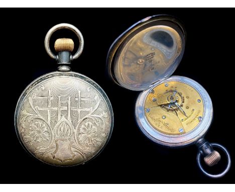 Silver Elgin Full Hunter Pocket Watch, white face with Roman numerals.  Marked Sterling Silver. 58 mm silver case, No. 423770