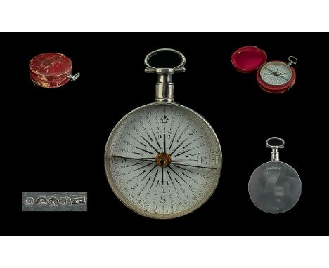 William IV Sterling Silver Compass of Pocket Size with Leather Compass Holder, All Original. Hallmark London 1836, Maker Mary