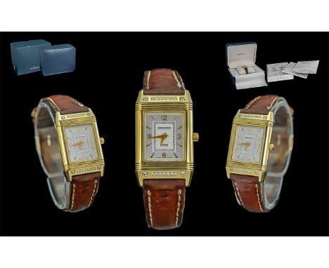 Jaeger-Le-Coultre Classique Ladies 18ct Gold and Diamond Set 'Reverso' Wristwatch, ref.no. 260.1.86, mechanical movement (man