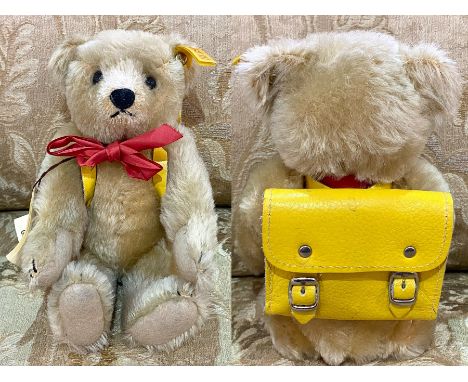 Steiff Teddy Bear 'Margarete'.  Steiff jointed Teddy Bear, original labels and button, with yellow rucksack.  Padded paws.  A