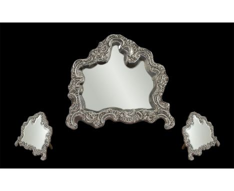 Edwardian Period Superb Large &amp; Impressive Ornate Sterling Silver Ladies Dressing Table Mirror, hallmark London 1901.  Ma