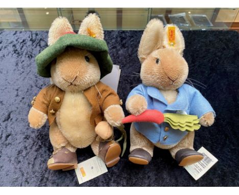 Two Steiff Beatrix Potter Toys, comprising Peter Rabbit No. 660481, and Benjamin Bunny No. 661235.  Approx. 12" tall.  With c