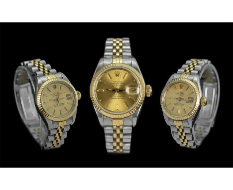 Rolex - Oyster Perpetual Date Just/ Chronometer 18ct Gold and Steel Ladies Wristwatch, lugs marked 468, features champagne di