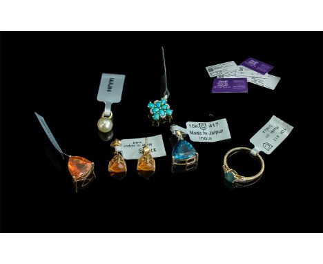 Collection Of 9ct Gold Jewellery All With Gemporia Certificates, To Include Turquoise And Diamond Pendant, 3.78ct Orange Amer