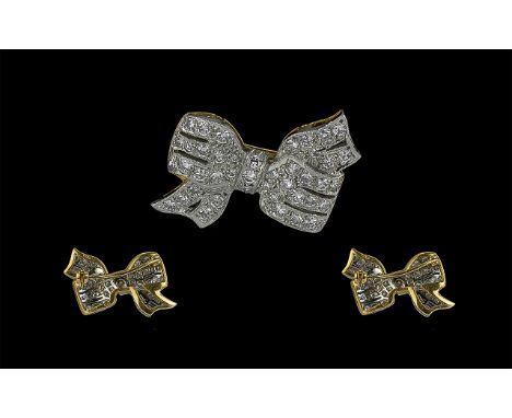 18ct Gold Attractive Diamond Set Brooch In the Form of a Ribbon Bow. Full Hallmark for 18ct, London 1928, Maker J &amp; P. Se