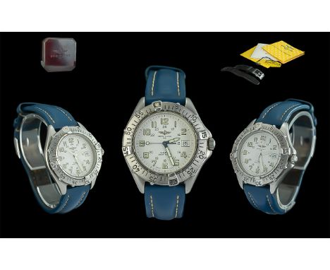 Breitling 1884 Stainless Steel Quartz Wrist Watch. Rotating Bezel, Luminous Markers, Date Display, White Dial. Ref No 57035. 