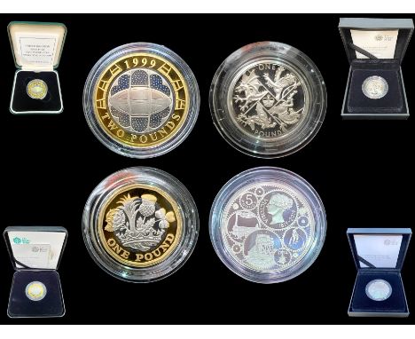 The Royal Mint Limited Edition Coin Collections. Includes 1/ Two Pounds Proof Sterling 925 Silver Plated with 999 Fine Gold o