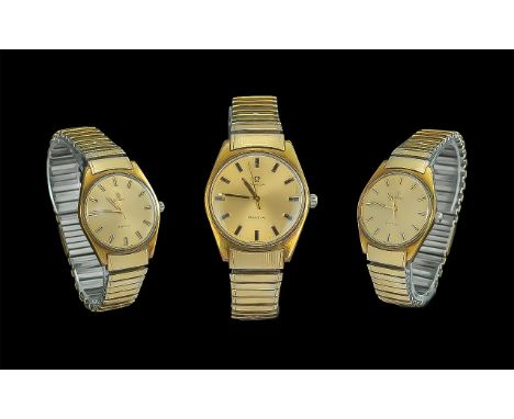 Omega Gents Good Looking Gold Toned Manual Wind Wrist Watch with Original Omega, Gold Tone. Expanding Watch Bracelet, Signed 