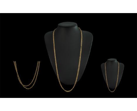 9ct Gold Rope Twist Long Chain. Marked 9ct. Very Good Condition - Please Confirm with Photo. Weight 19.1 grams. Length 56 Inc
