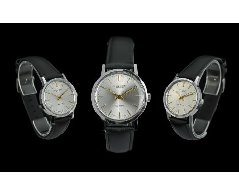 Favre - Leuba Sandow Twin Power Stainless Steel Gent's Wristwatch with black calf leather watch strap, gold markers and secon