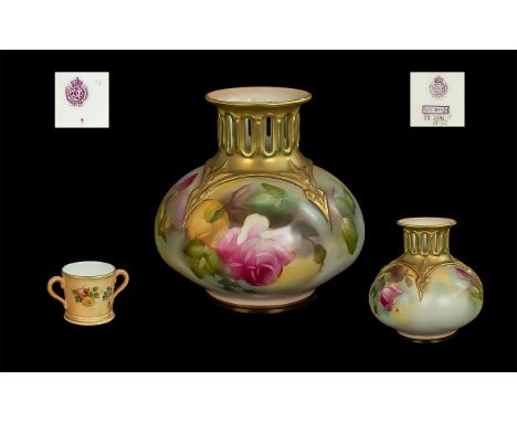 Collection of Royal Worcester, Hand Painted Vase with floral decoration.  4" in height. Together with a small Royal Worcester