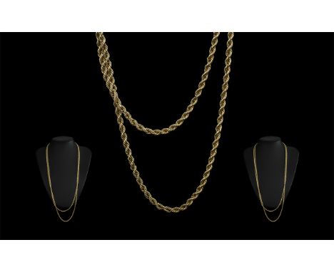 Excellent Quality 9ct Gold Rope Twist Chain of Long length, With Lobster Claw Clasp, Marked 9ct. Gold Weight 17,5 grams. Leng
