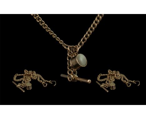 Antique Period Superb Quality 9ct Gold Double Albert Watch Chain. All Links Marked for 9ct Gold With Lobster Clasp and T-Bar,