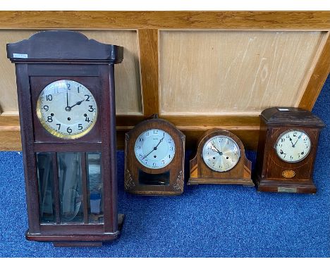 Collection of Four Clocks, all early 20th Century, to include a mantle clock with presentation plaque dated 1916, Napoleon ha