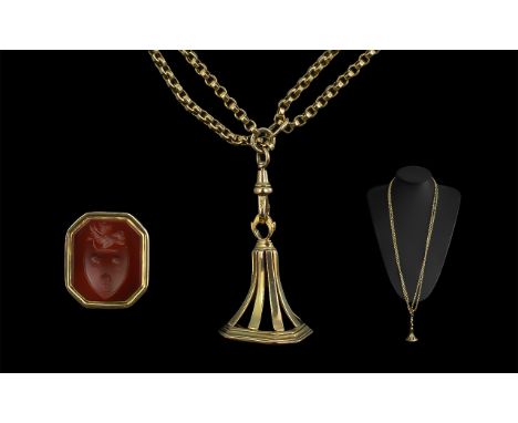 Victorian Period Excellent Quality 9ct Gold Guard Chain with Attached Gentleman's Crest. Chain Marked 9ct, Seal Unmarked but 