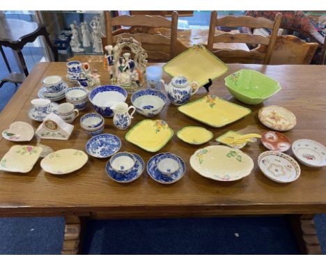 A Good Collection of Assorted Ceramics including Two Flatback Staffordshire Figures comprising Rival 11 inches tall and a boy