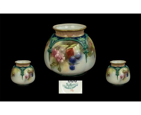 Hadley Worcester Vase, hand decorated with berries and flowers.  Hand painted, very good condition throughout.  No damage or 