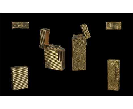 Dunhill - Switzerland Deluxe Gold Plated Cigarette Lighter. 2,5 Inches - 6,25 cms High. Excellent Condition + A Dupont Lighte