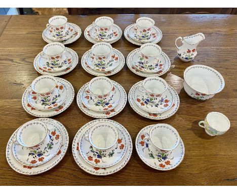 Tuscan China Tea Set No. 729676.  Pretty set with white ground and poppy &amp; butterfly design in bright colours, comprising