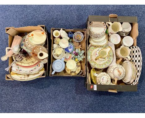 Three Boxes of Collectible Porcelain &amp; Pottery, including a Lladro figure, Royal Doulton vases, Paragon cups and saucers,