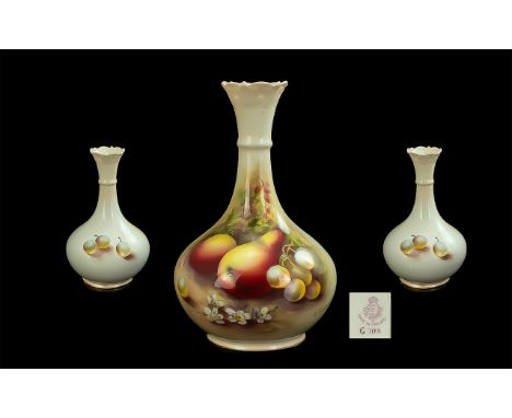 Royal Worcester Signed Bud Vase 6 inches in height.  Painted with pears by E Townsend date code 1949 Very good condition.