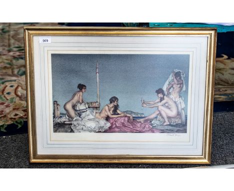 Sir Russell Flint Signed Print.  Lovely subject of naked ladies bathing.  Signed bottom right.  Overall size approx 24.5" x 1