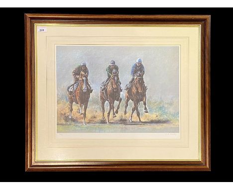 Horse Racing Interest C A Verity Limited Edition Coloured Print. Framed and mounted behind glass. Signed in pencil lower righ