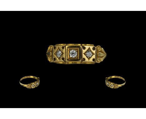 Antique Period - Attractive 18ct Gold Diamond Set Ring, Ornate Design and Setting. Hallmark Birmingham 1916 and 18ct to Shank