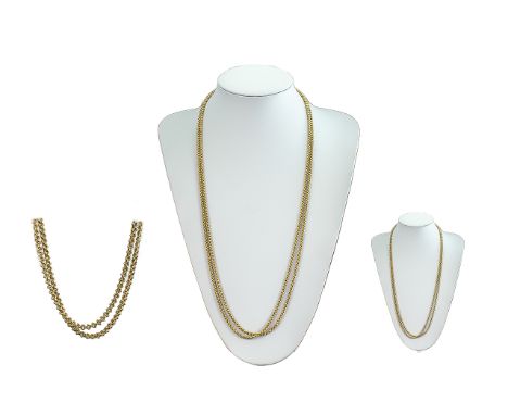 Early 20th Century - Pleasing 9ct Gold Chain, Superb Design, Long Chain With Lobster Claw Clasp and Solid Links. Marked 9ct. 