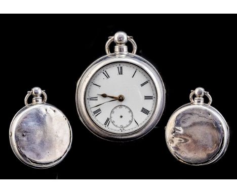 Mid Victorian Period Key Wind Sterling Silver Pair Cased English Lever Pocket Watch. Movement No 19122. Hallmark London 1867.