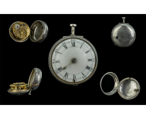 George III Sterling Silver Verge Pair Cased Pocket Watch. Movement Signed George Rycroft of Dublin. No to Movement 610. Bubbl