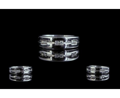 Ladies 9ct White Gold Contemporary Designed Diamond Set Band Ring. Full Hallmark Shank.  Diamonds of Good Quality. Ring Size 