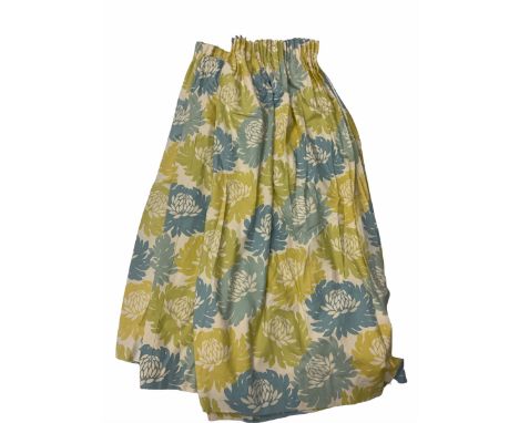 Pair of beige blue and yellow floral curtains and matching large curtain