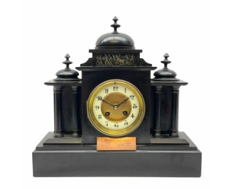 French eight-day mantle clock in a Belgium slate case, with an early 20thth century French Parisian rack striking movement, r