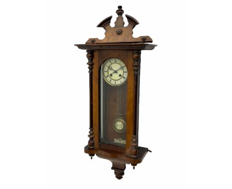 Eight-day early 20th century rack striking German spring driven Vienna wall clock striking on a coiled gong, deadbeat escapem