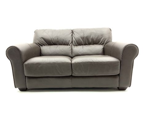 Three seat sofa and matching two seater upholstered in brown leather (L160cm &amp; L220cm)
