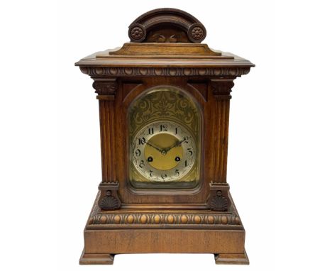 Early 20th century eight-day Junghens quarterly chiming mantle clock, two train movement with supplementary chiming train, ch